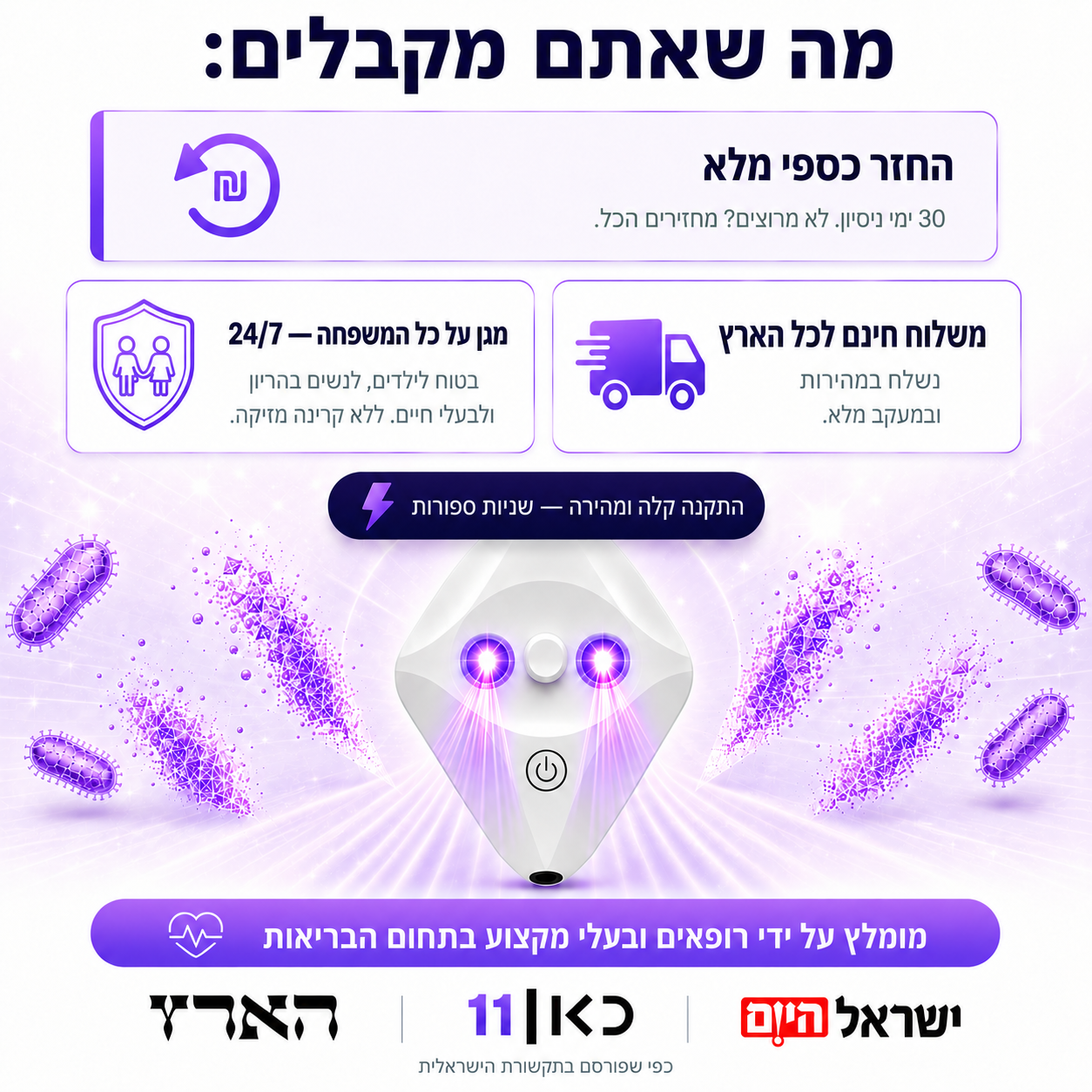 CLEANITIL™ — מנורת העיקור החכמה לשירותים