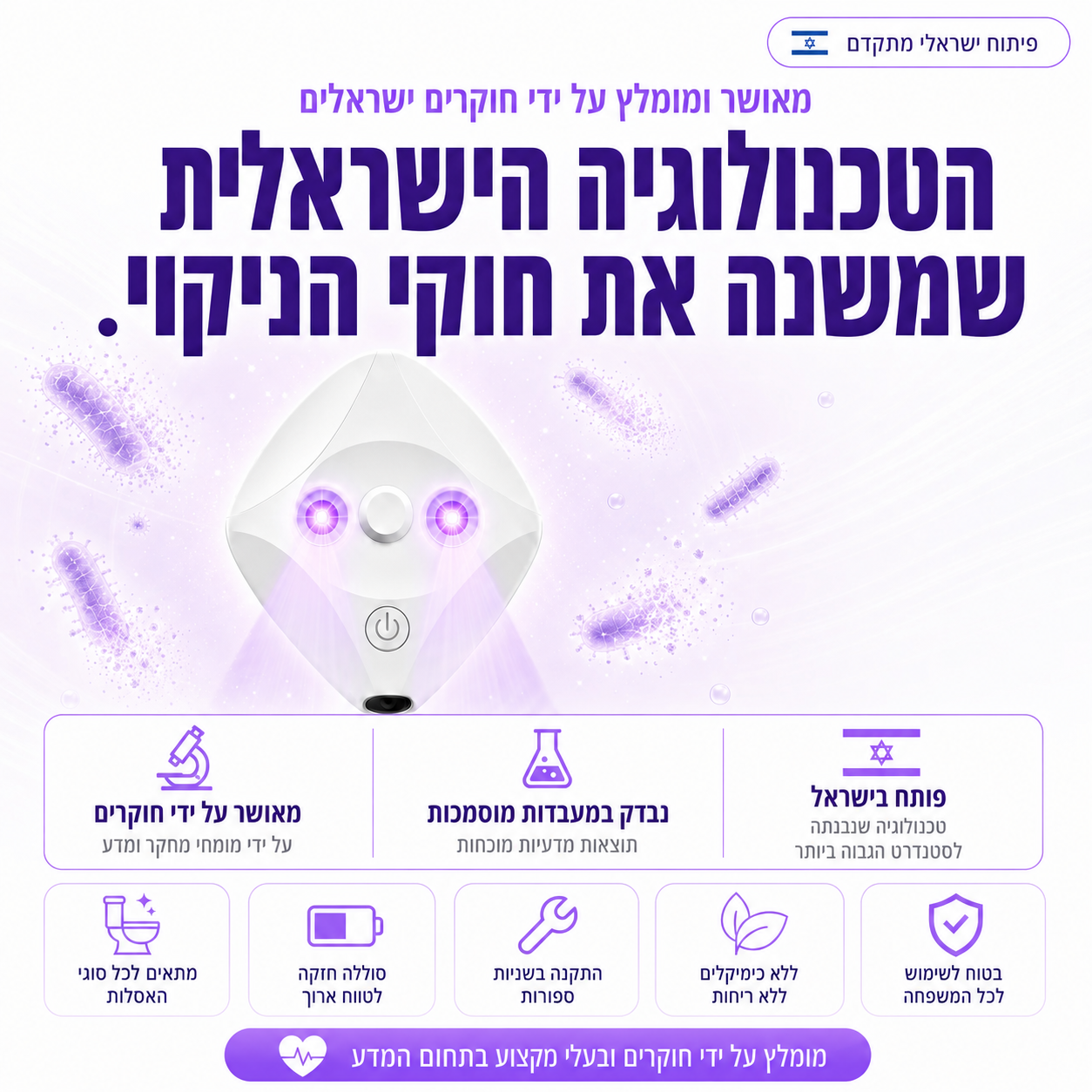 CLEANITIL™ — מנורת העיקור החכמה לשירותים